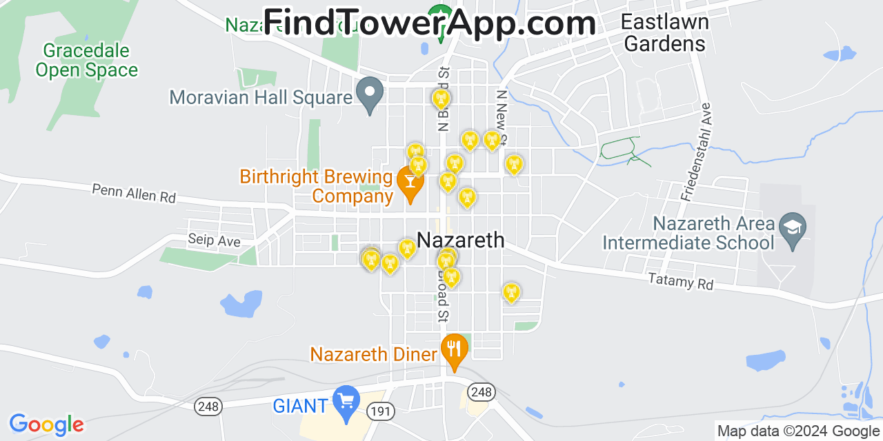 AT&T 4G/5G cell tower coverage map Nazareth, Pennsylvania