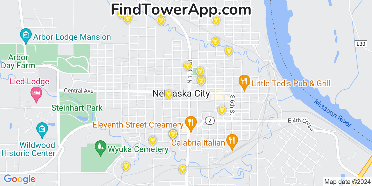 AT&T 4G/5G cell tower coverage map Nebraska City, Nebraska