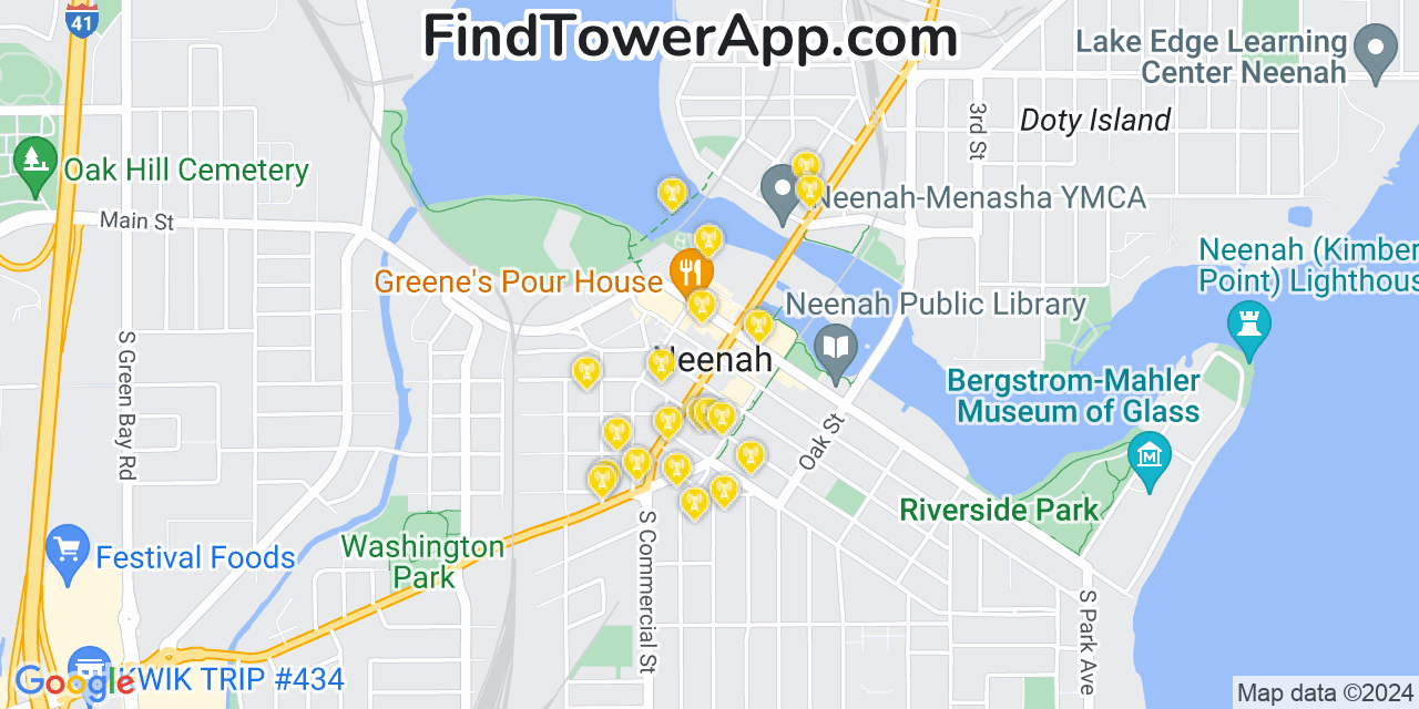 AT&T 4G/5G cell tower coverage map Neenah, Wisconsin