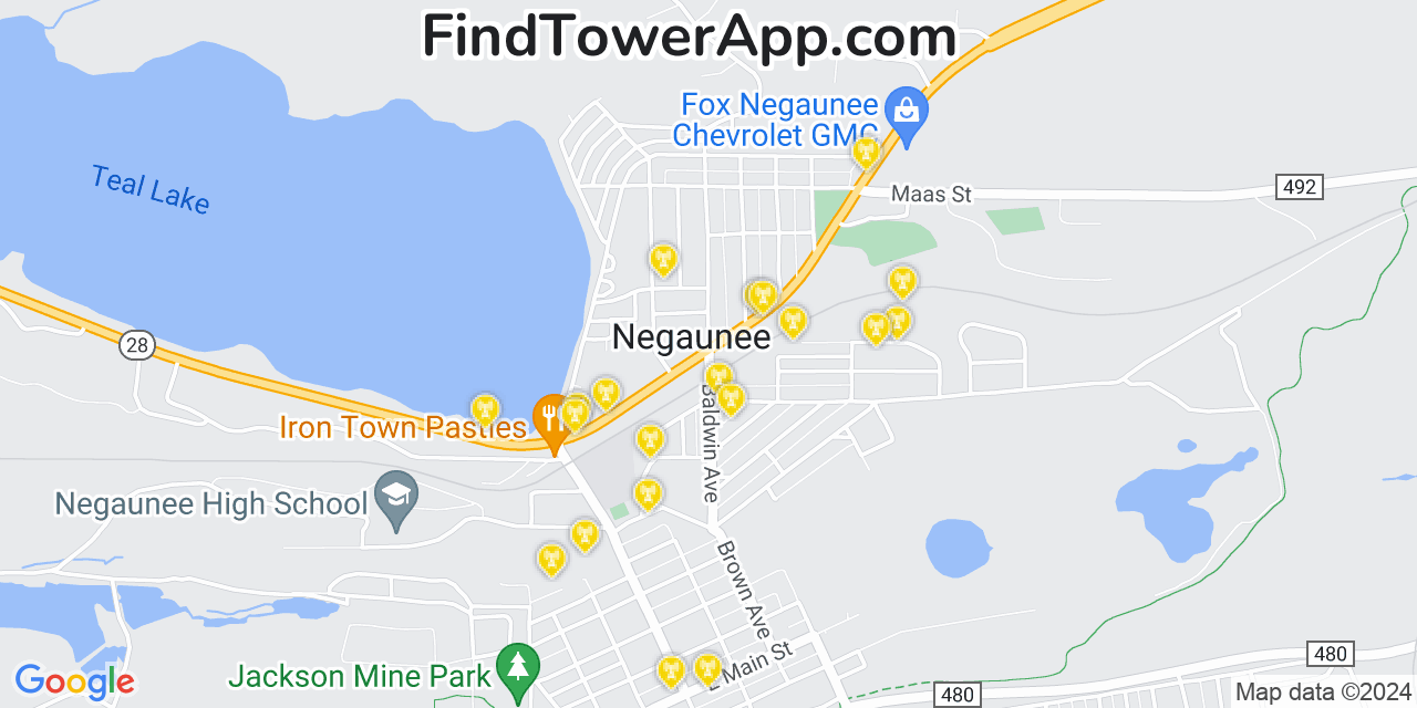 AT&T 4G/5G cell tower coverage map Negaunee, Michigan