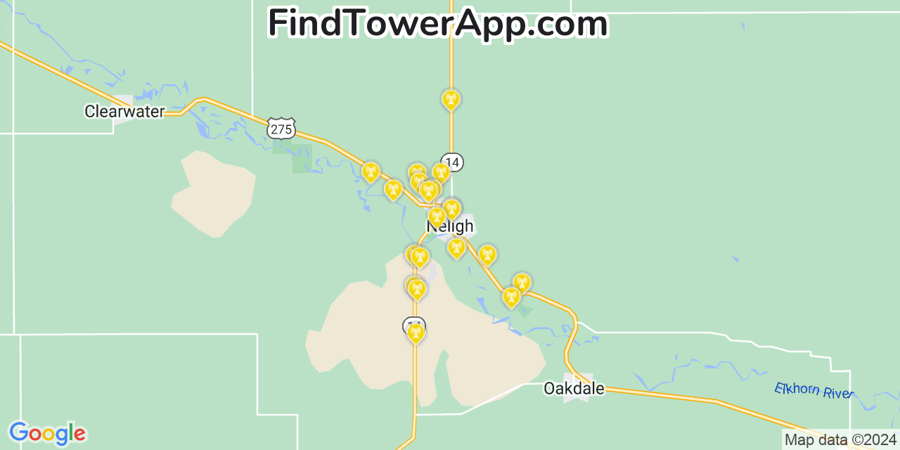 AT&T 4G/5G cell tower coverage map Neligh, Nebraska
