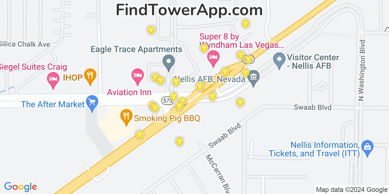AT&T 4G/5G cell tower coverage map Nellis Air Force Base, Nevada