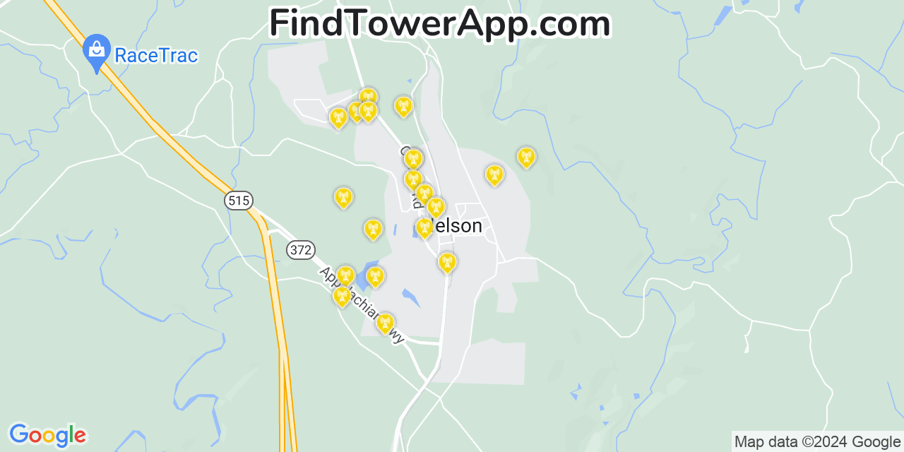 AT&T 4G/5G cell tower coverage map Nelson, Georgia