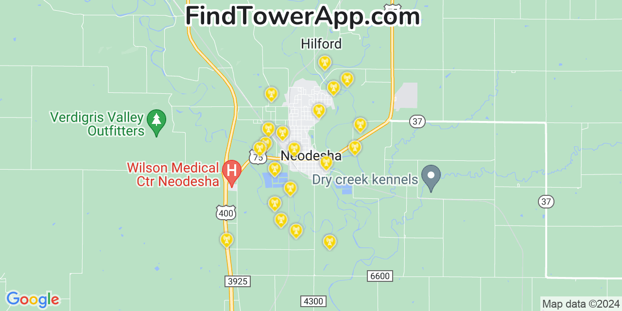 AT&T 4G/5G cell tower coverage map Neodesha, Kansas