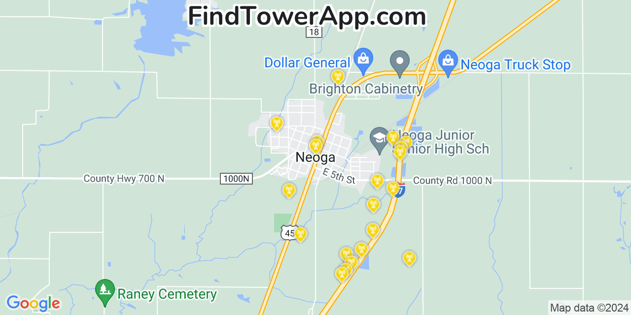 Verizon 4G/5G cell tower coverage map Neoga, Illinois