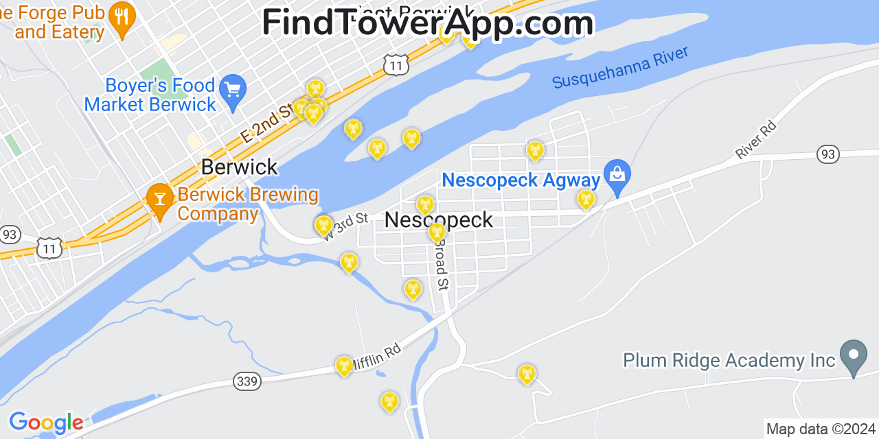 AT&T 4G/5G cell tower coverage map Nescopeck, Pennsylvania