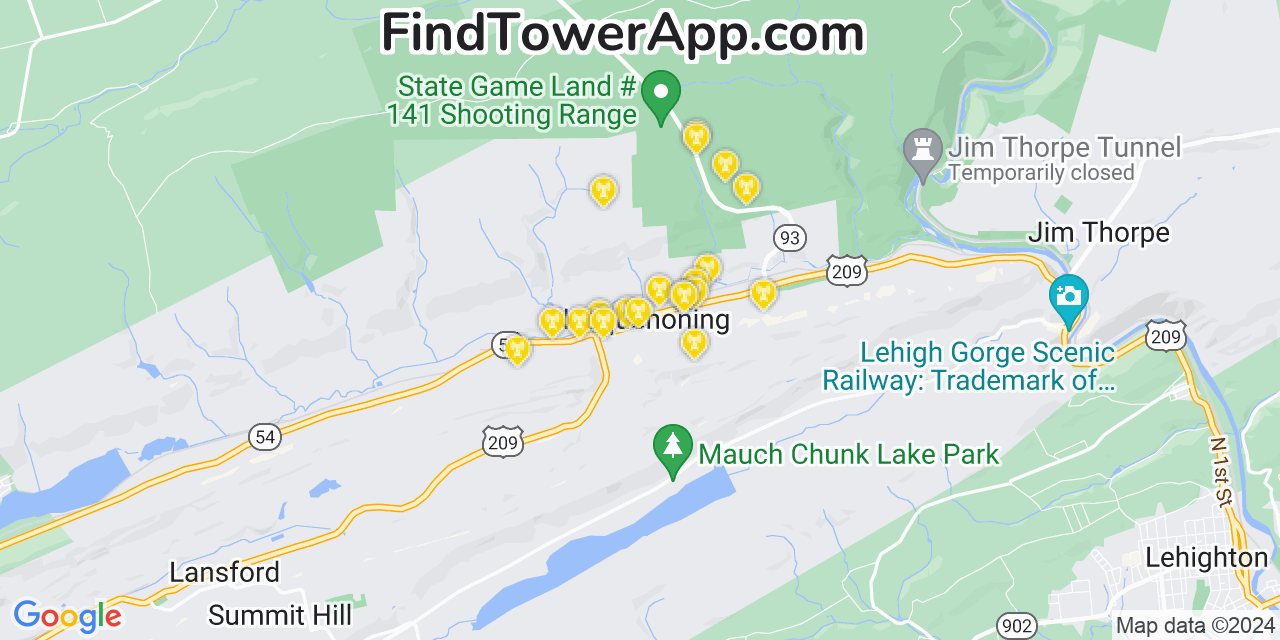 T-Mobile 4G/5G cell tower coverage map Nesquehoning, Pennsylvania