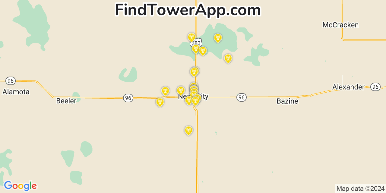 AT&T 4G/5G cell tower coverage map Ness City, Kansas