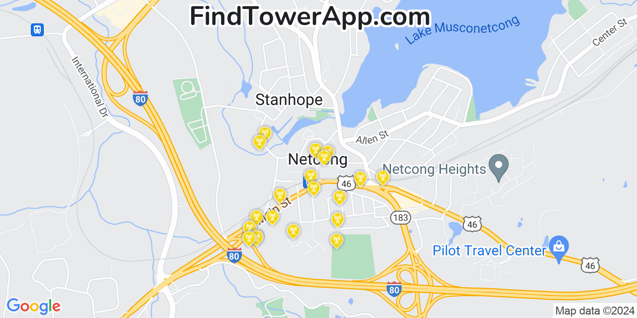 AT&T 4G/5G cell tower coverage map Netcong, New Jersey