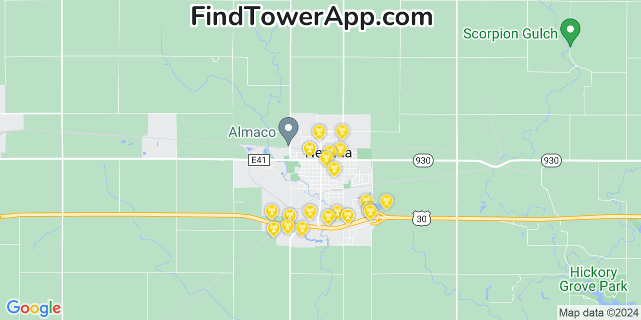 AT&T 4G/5G cell tower coverage map Nevada, Iowa
