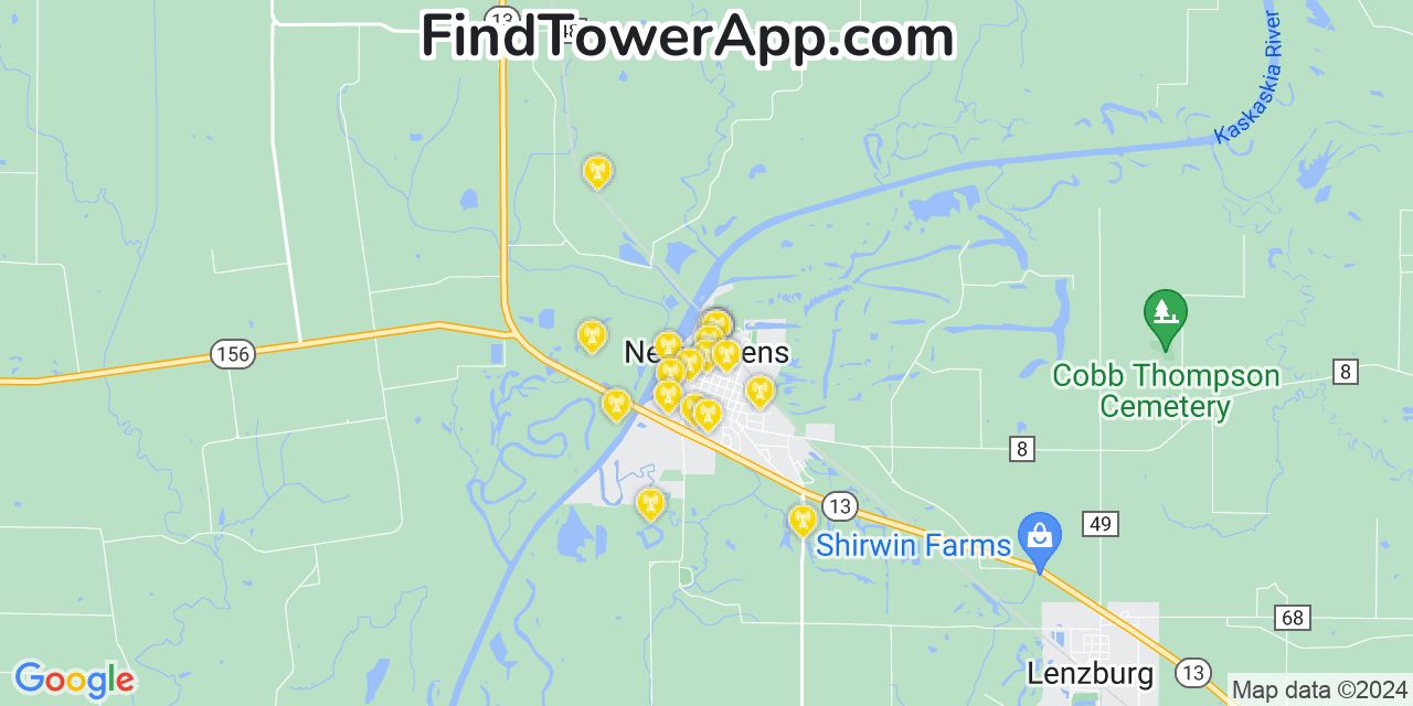 AT&T 4G/5G cell tower coverage map New Athens, Illinois