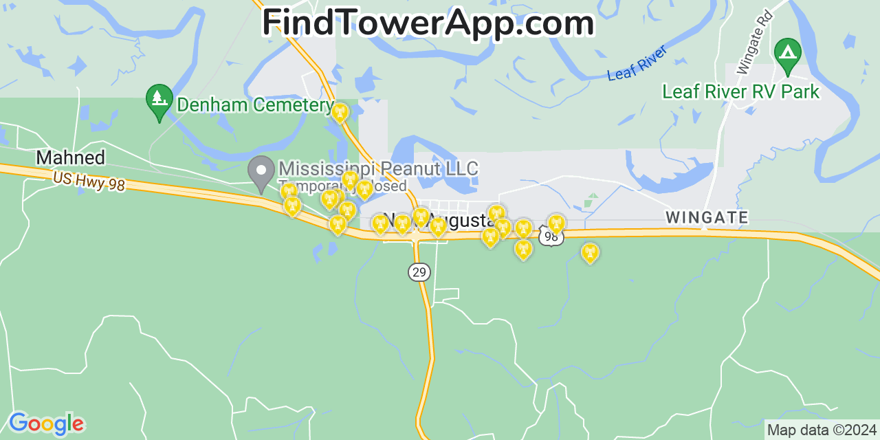 AT&T 4G/5G cell tower coverage map New Augusta, Mississippi