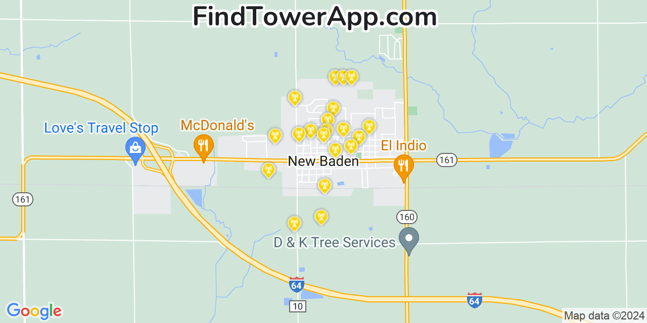 Verizon 4G/5G cell tower coverage map New Baden, Illinois