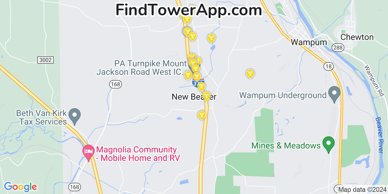 AT&T 4G/5G cell tower coverage map New Beaver, Pennsylvania