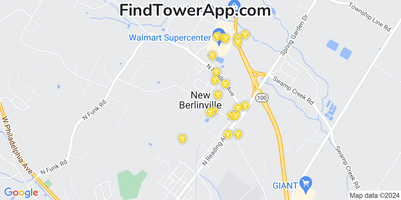 AT&T 4G/5G cell tower coverage map New Berlinville, Pennsylvania