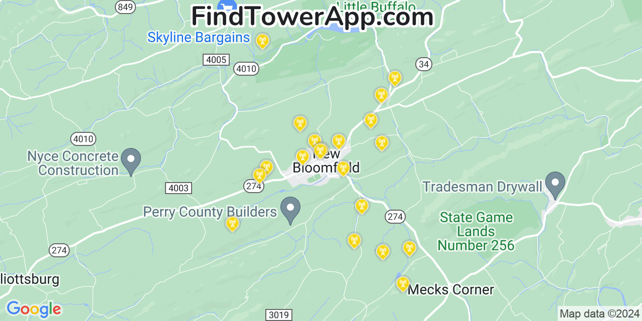T-Mobile 4G/5G cell tower coverage map New Bloomfield, Pennsylvania