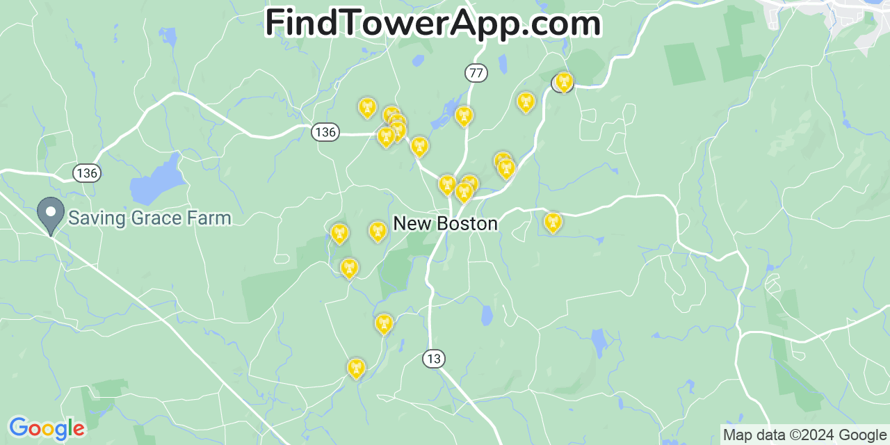 T-Mobile 4G/5G cell tower coverage map New Boston, New Hampshire
