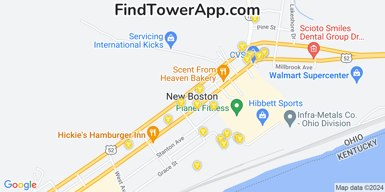 AT&T 4G/5G cell tower coverage map New Boston, Ohio