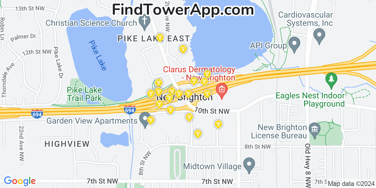 AT&T 4G/5G cell tower coverage map New Brighton, Minnesota