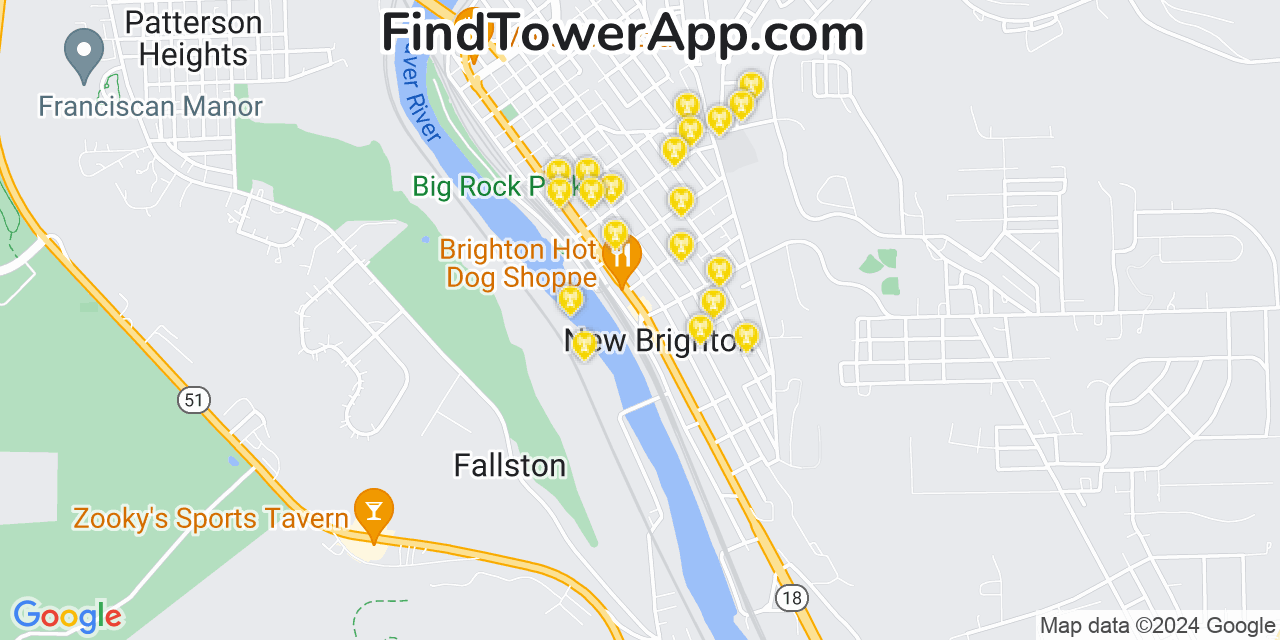 AT&T 4G/5G cell tower coverage map New Brighton, Pennsylvania