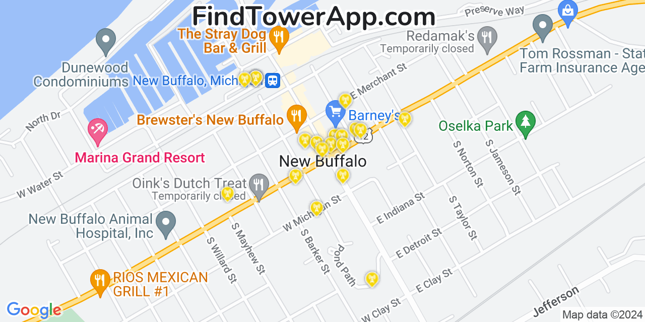 AT&T 4G/5G cell tower coverage map New Buffalo, Michigan
