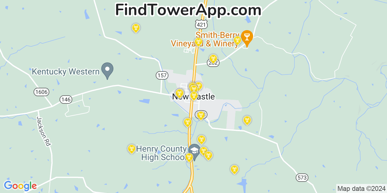 AT&T 4G/5G cell tower coverage map New Castle, Kentucky
