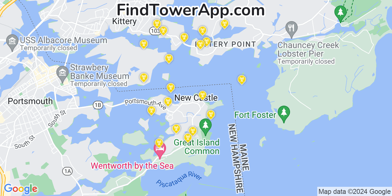 AT&T 4G/5G cell tower coverage map New Castle, New Hampshire