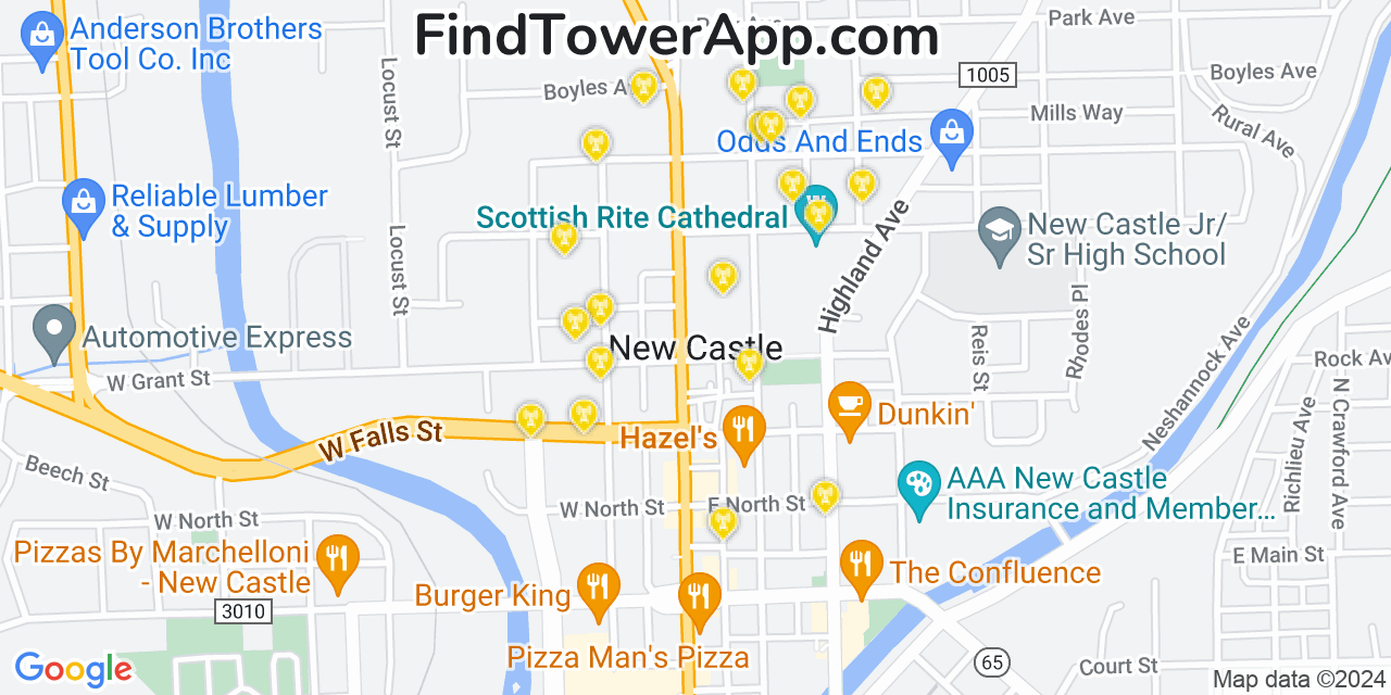AT&T 4G/5G cell tower coverage map New Castle, Pennsylvania