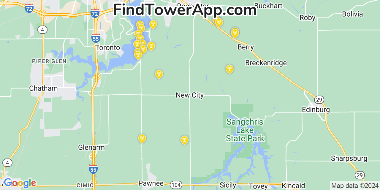 AT&T 4G/5G cell tower coverage map New City, Illinois