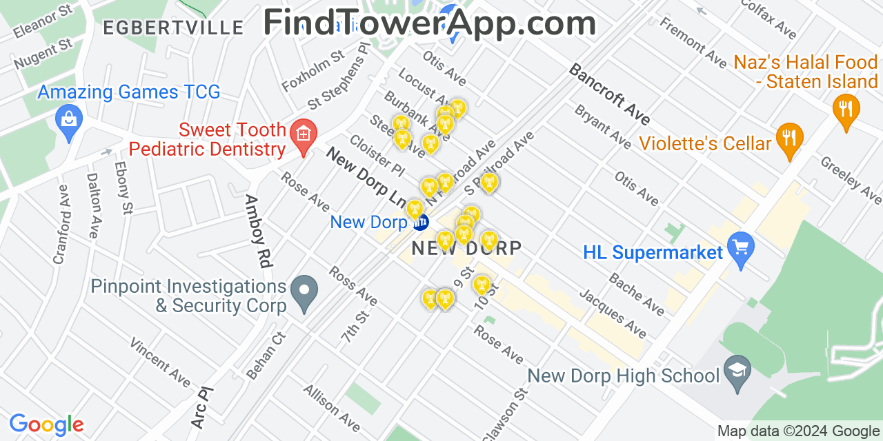 AT&T 4G/5G cell tower coverage map New Dorp, New York