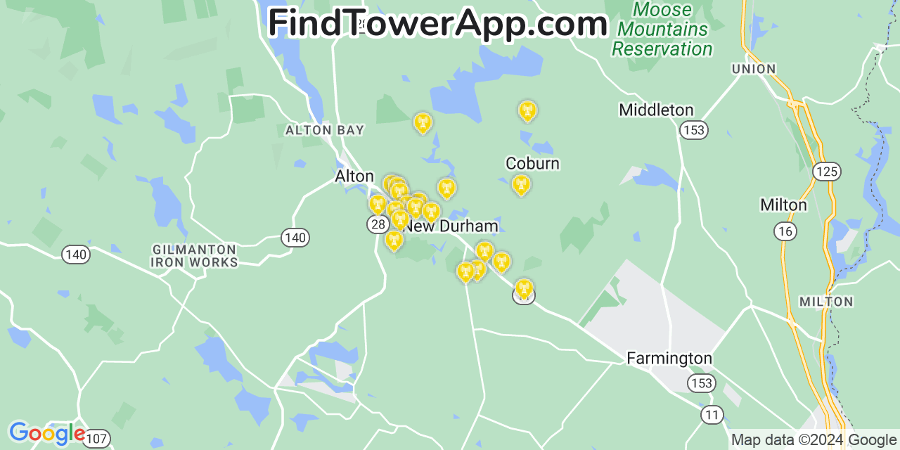 AT&T 4G/5G cell tower coverage map New Durham, New Hampshire