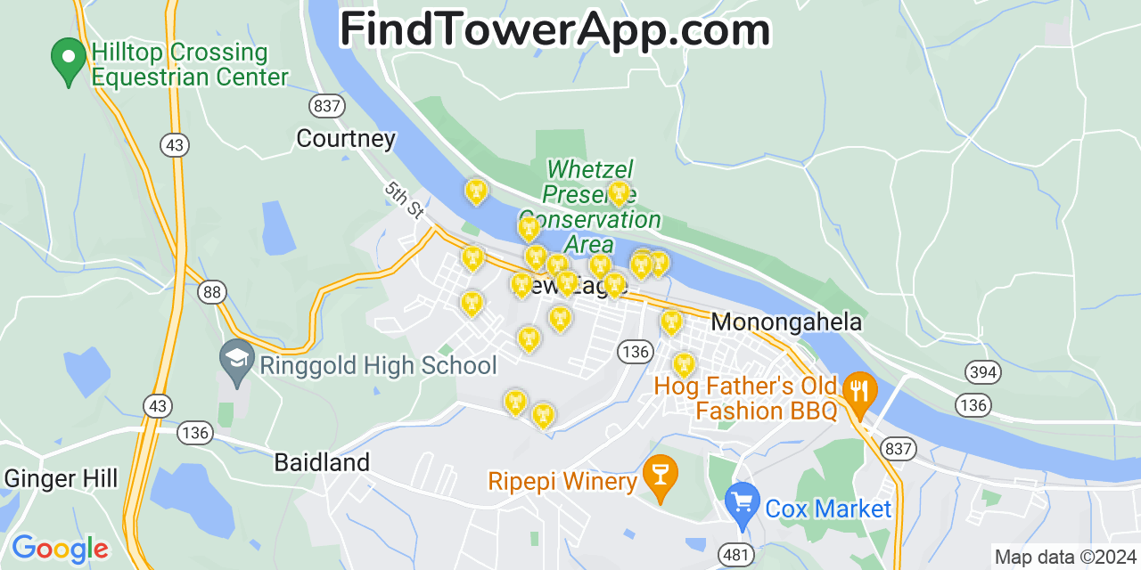 AT&T 4G/5G cell tower coverage map New Eagle, Pennsylvania