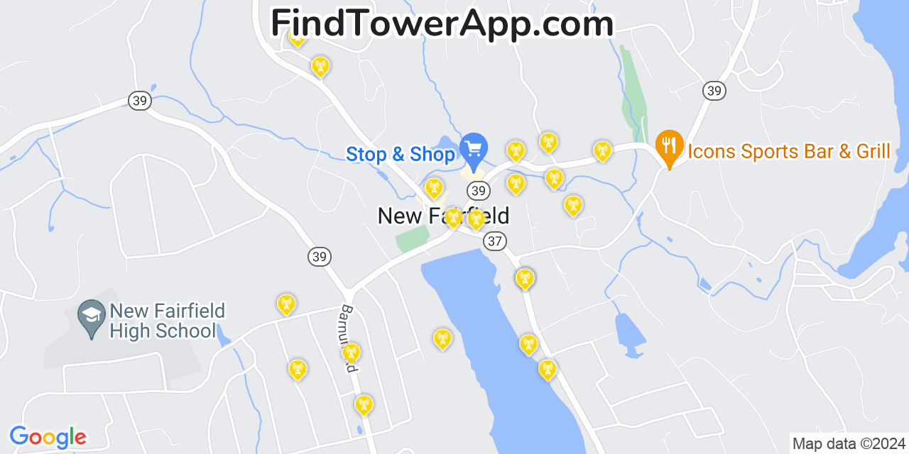 AT&T 4G/5G cell tower coverage map New Fairfield, Connecticut