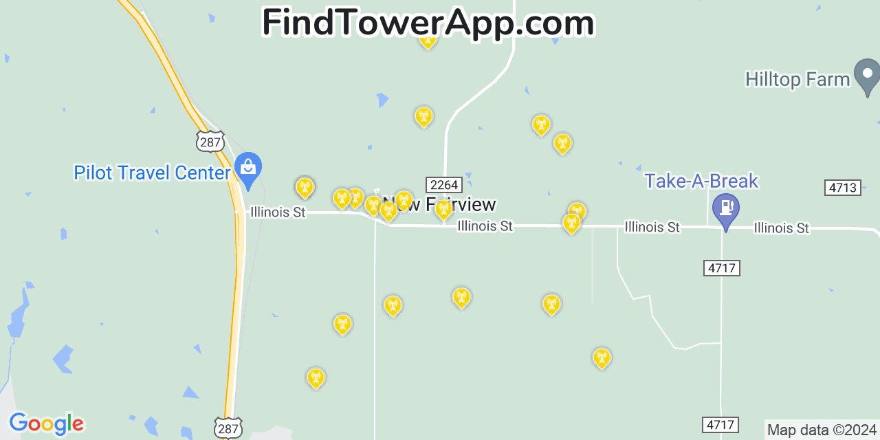 AT&T 4G/5G cell tower coverage map New Fairview, Texas