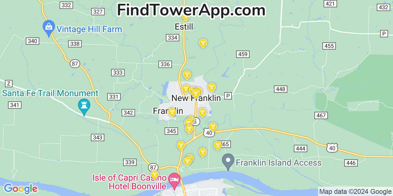 T-Mobile 4G/5G cell tower coverage map New Franklin, Missouri