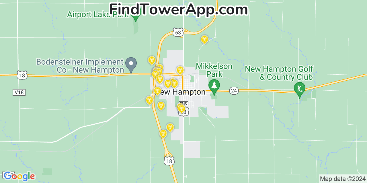 AT&T 4G/5G cell tower coverage map New Hampton, Iowa