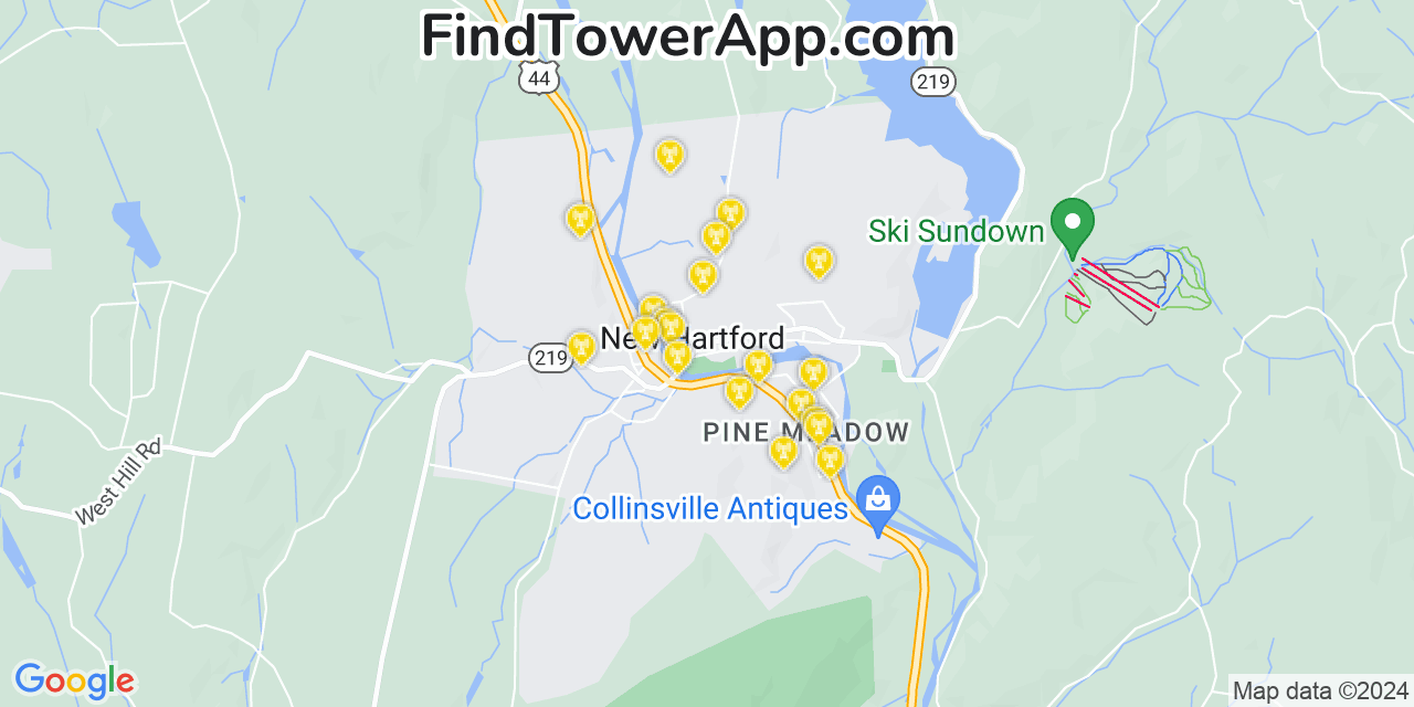 AT&T 4G/5G cell tower coverage map New Hartford Center, Connecticut