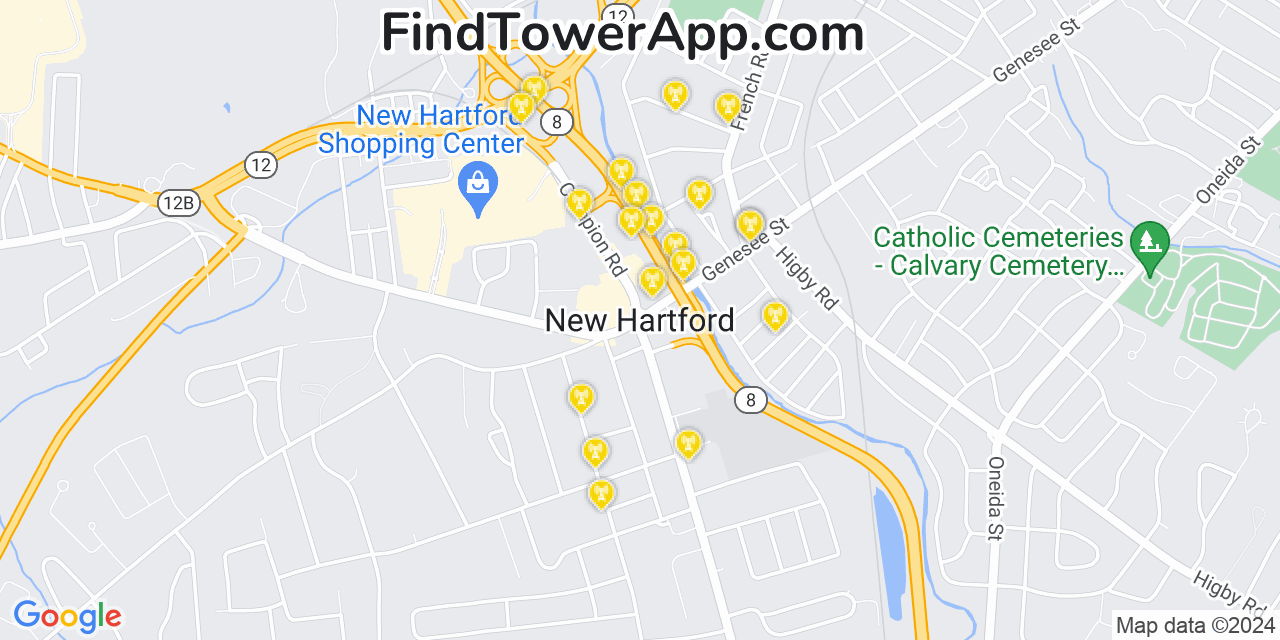 AT&T 4G/5G cell tower coverage map New Hartford, New York