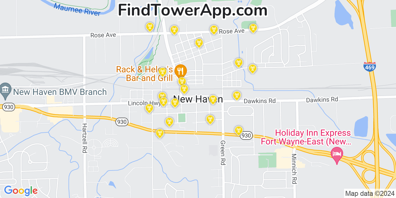 AT&T 4G/5G cell tower coverage map New Haven, Indiana