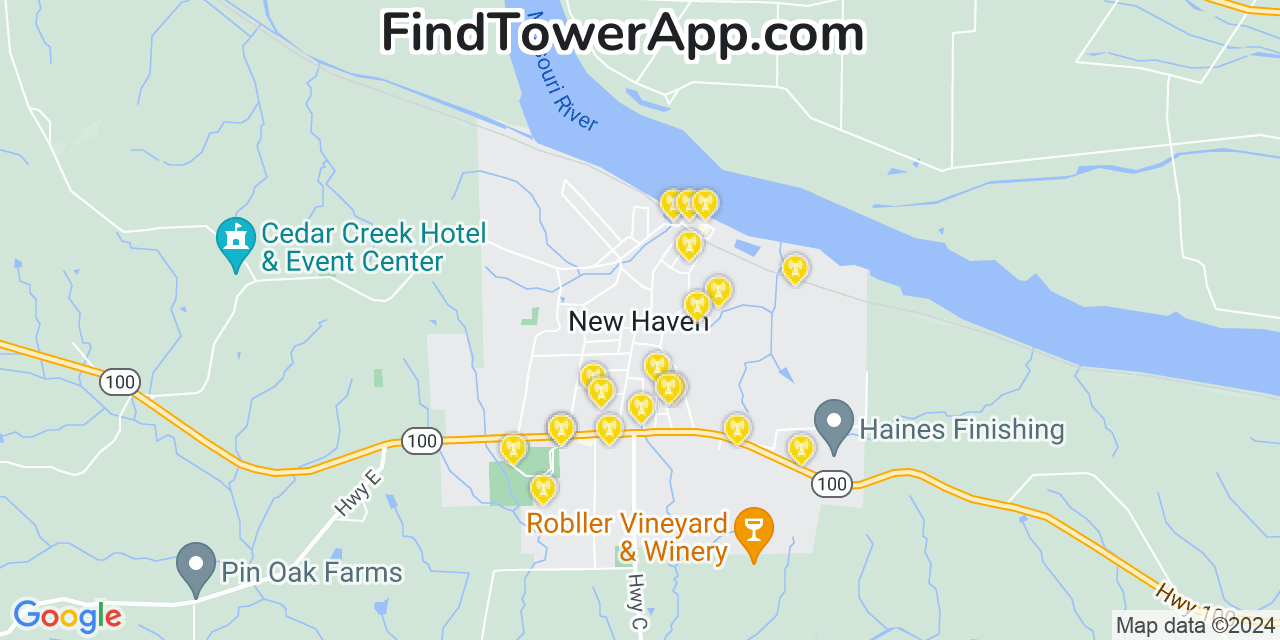 AT&T 4G/5G cell tower coverage map New Haven, Missouri