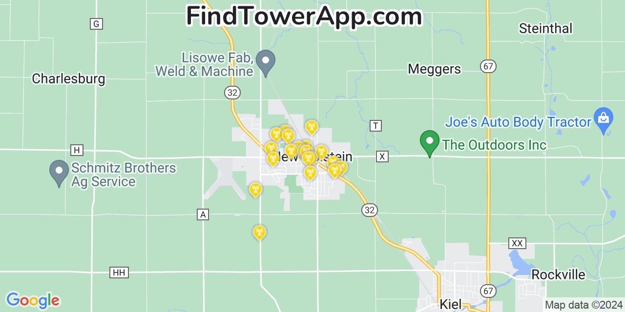 AT&T 4G/5G cell tower coverage map New Holstein, Wisconsin