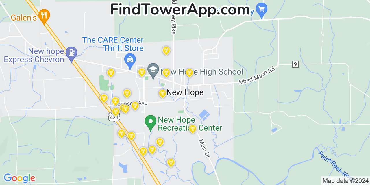 T-Mobile 4G/5G cell tower coverage map New Hope, Alabama