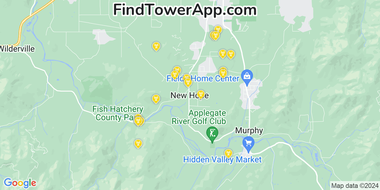 AT&T 4G/5G cell tower coverage map New Hope, Oregon