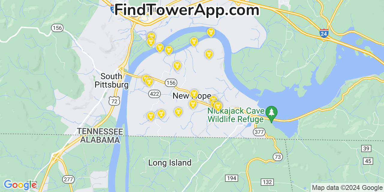 AT&T 4G/5G cell tower coverage map New Hope, Tennessee