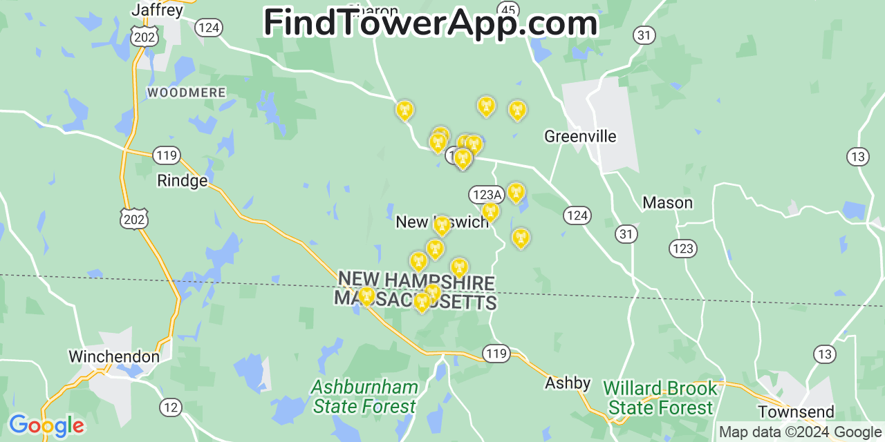 T-Mobile 4G/5G cell tower coverage map New Ipswich, New Hampshire