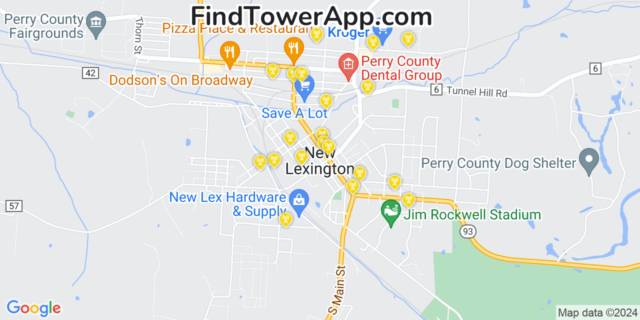 AT&T 4G/5G cell tower coverage map New Lexington, Ohio