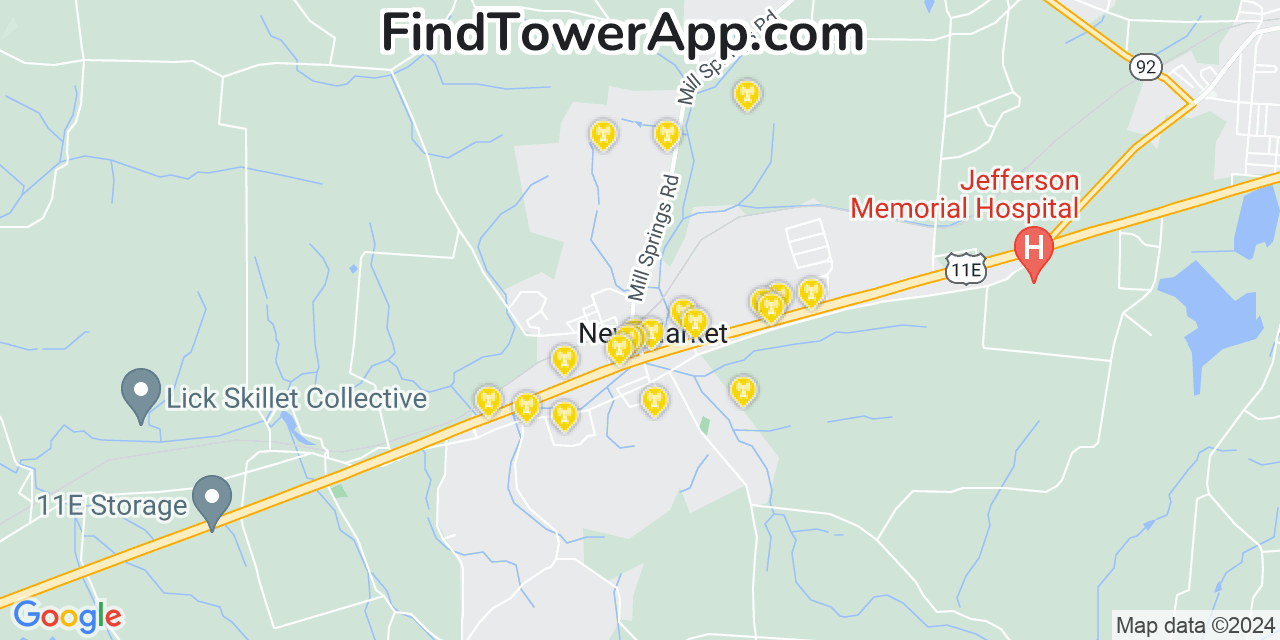 AT&T 4G/5G cell tower coverage map New Market, Tennessee