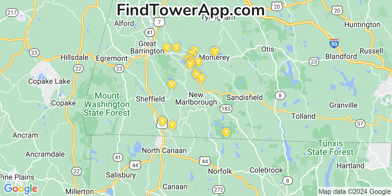 AT&T 4G/5G cell tower coverage map New Marlborough, Massachusetts