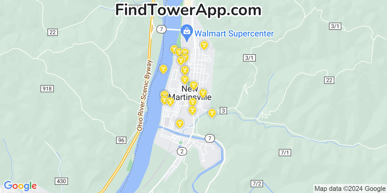 AT&T 4G/5G cell tower coverage map New Martinsville, West Virginia