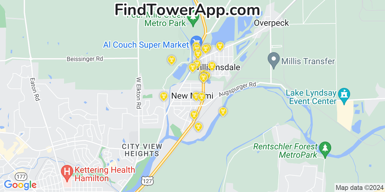 AT&T 4G/5G cell tower coverage map New Miami, Ohio